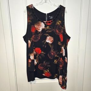 Lane Bryant Asymmetrical Red Black Sleeveless Overlay Back Zip Tank Top 26/28